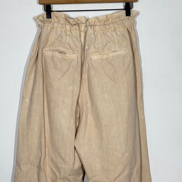 Free People Margate Pleated Trouser Pants Size Small Beige High Rise Paperbag - Picture 5 of 8